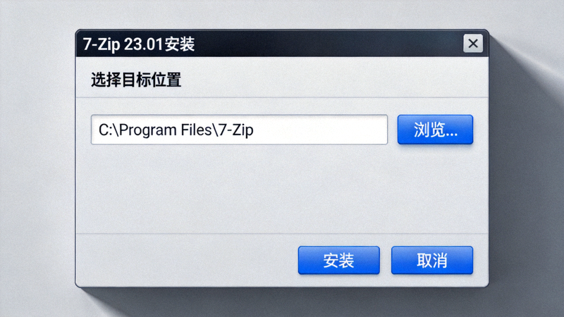 7-Zip安装程序界面截图，显示选择安装路径的对话框