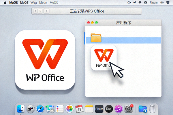 macOS系统安装WPS Office截图 - 将WPS图标拖拽到应用程序文件夹