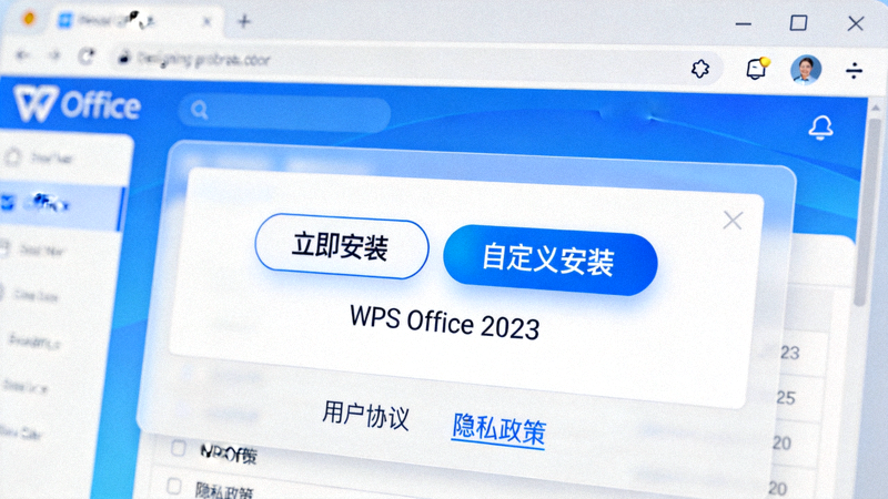 WPS Office安装界面截图，显示立即安装和自定义安装选项